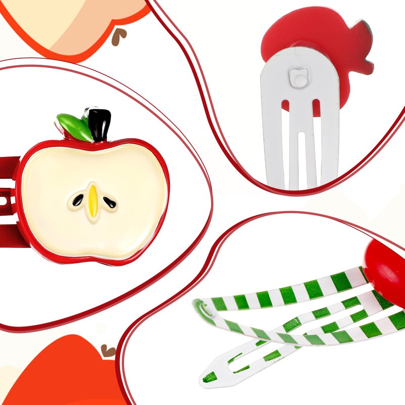 Ajcotahm 8Pcs Apple Hair Clips, Cute Fruit Hair Barrettes Kawaii Decorative Hair Accessories for Women Girls (Red and Green) - Image 3